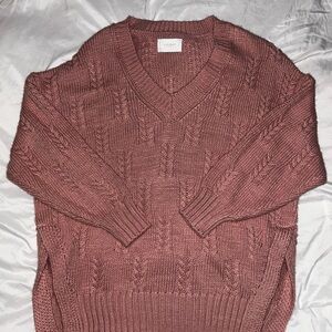 Size Large oversized Lucky Brand cable knit v neck sweater dusty pink